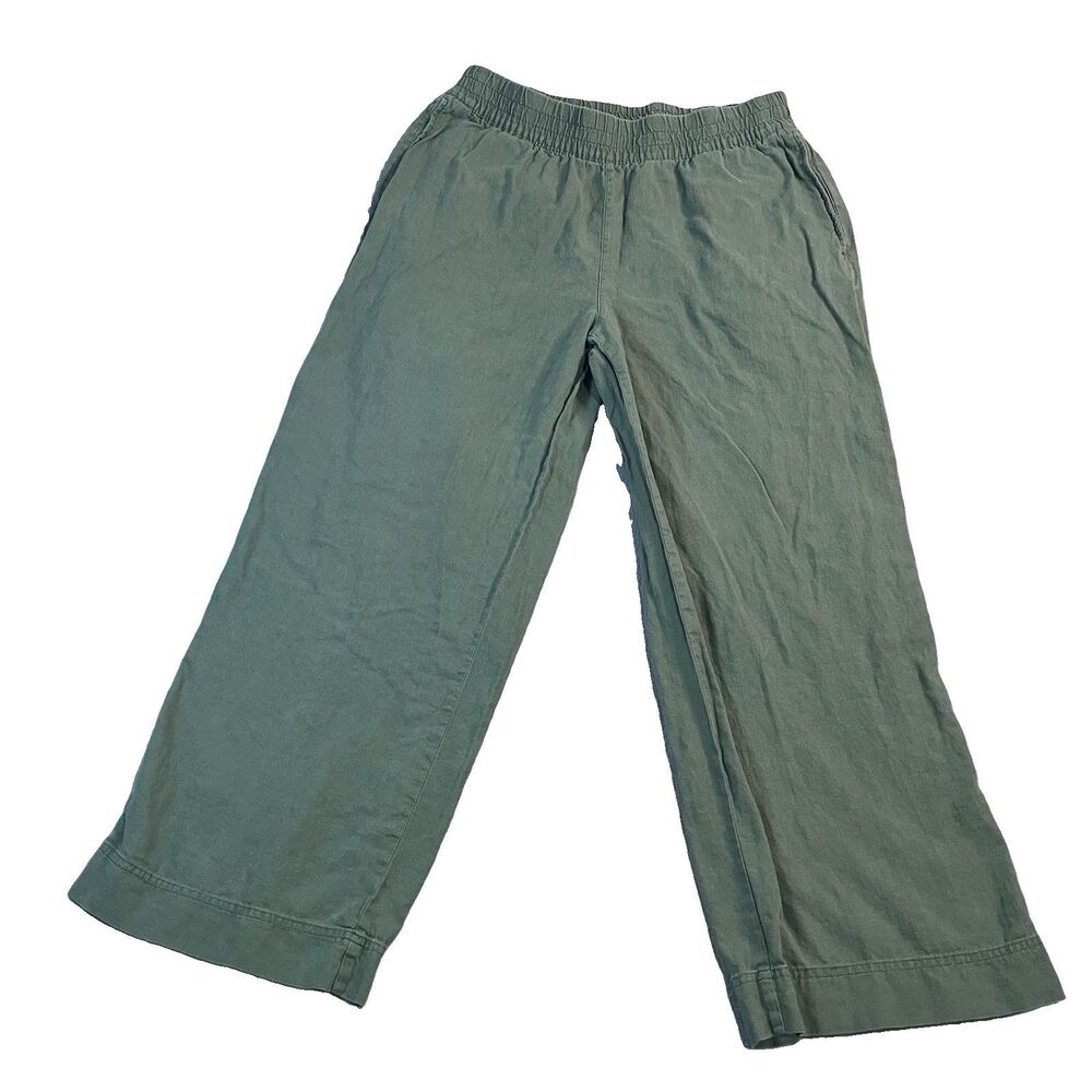 Old Navy Pants Womens L Green Wide Leg Linen Blend High Waisted Comfort Waist